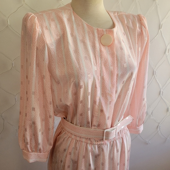 Vintage A Line Dress by Luci Fellini / Soft Pink / Fits Medium to Slim Large - Picture 4 of 7